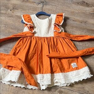Bebe Eleanor Rose Vibrant Orange Dress with Lace Trim